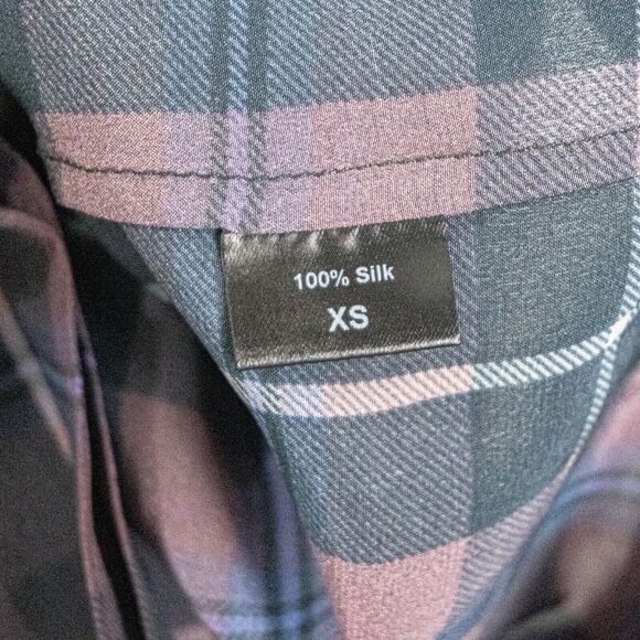 Jenni Kayne Silk Button up Blouse Maroon Blue Plaid Size XS - Picture 7 of 9